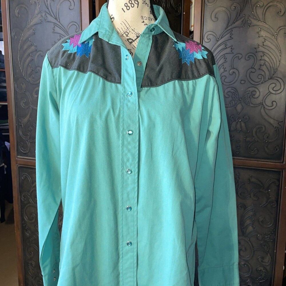 Ely‎ Country Charmers Western Snap Button up Women's Teal Shirt Size M